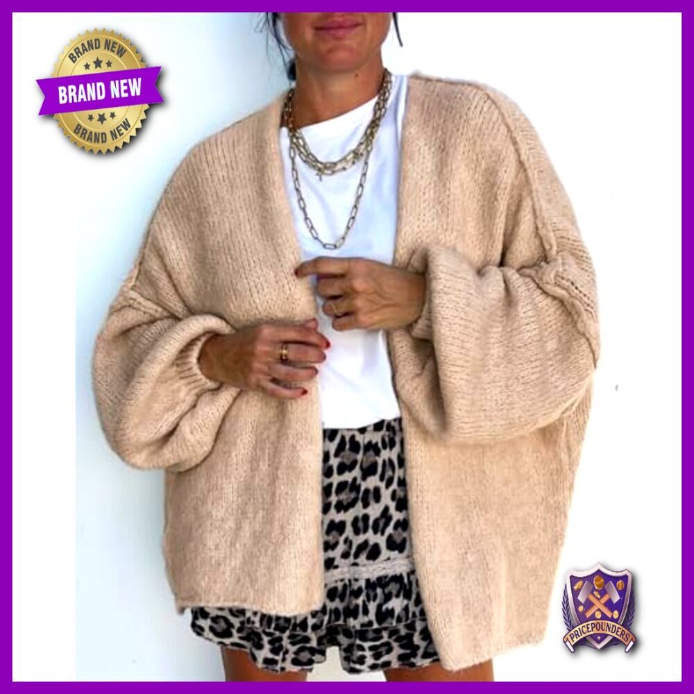 Oversized Chunky Cardigan Lantern Sleeve Open Front Loose Fall Sweater - Picture 5 of 7